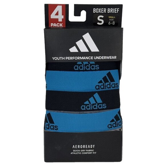 adidas NEW 4-Pack Youth Performance Underwear Boxer Briefs Small Blue Black Gray - Picture 1 of 5